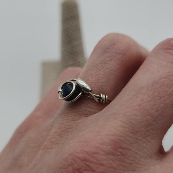 Size 7.75 Sterling Silver Handmade Wire Chrysocolla Stone Ring A3280 - Picture 4 of 8